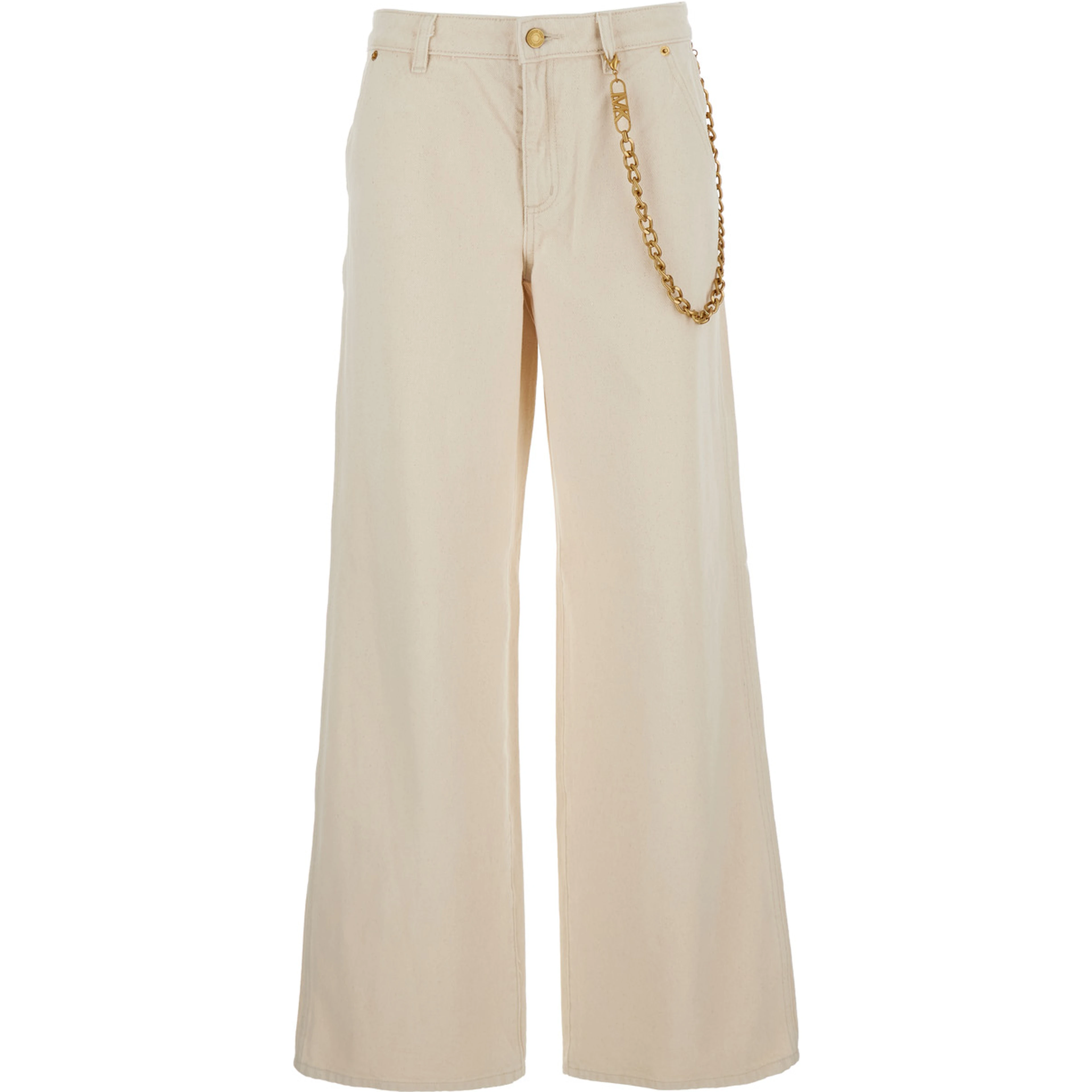 Beige Jeans with Wide Leg and Chain Detail in Denim Woman