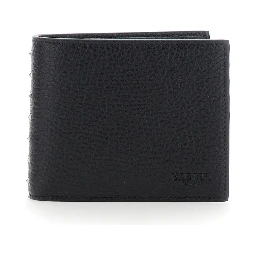Black Bi-Fold Wallet with Rockstud Details in Grained Leather Man