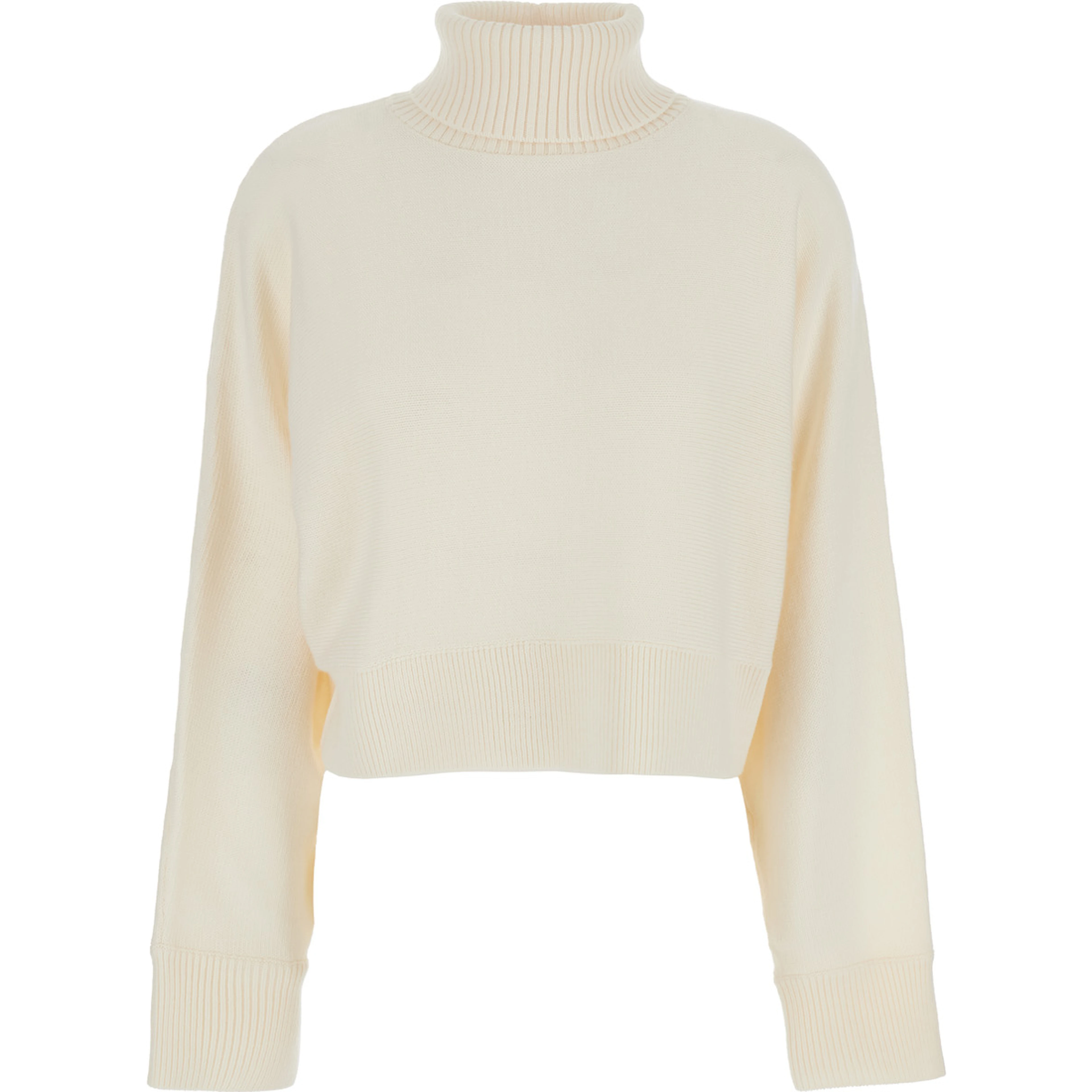 White Turtleneck Cropped Sweater with Logo Plaque on the Rear in Wool Woman