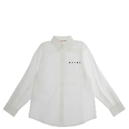 White Shirt with Classic Collar and Logo in Cotton Boy