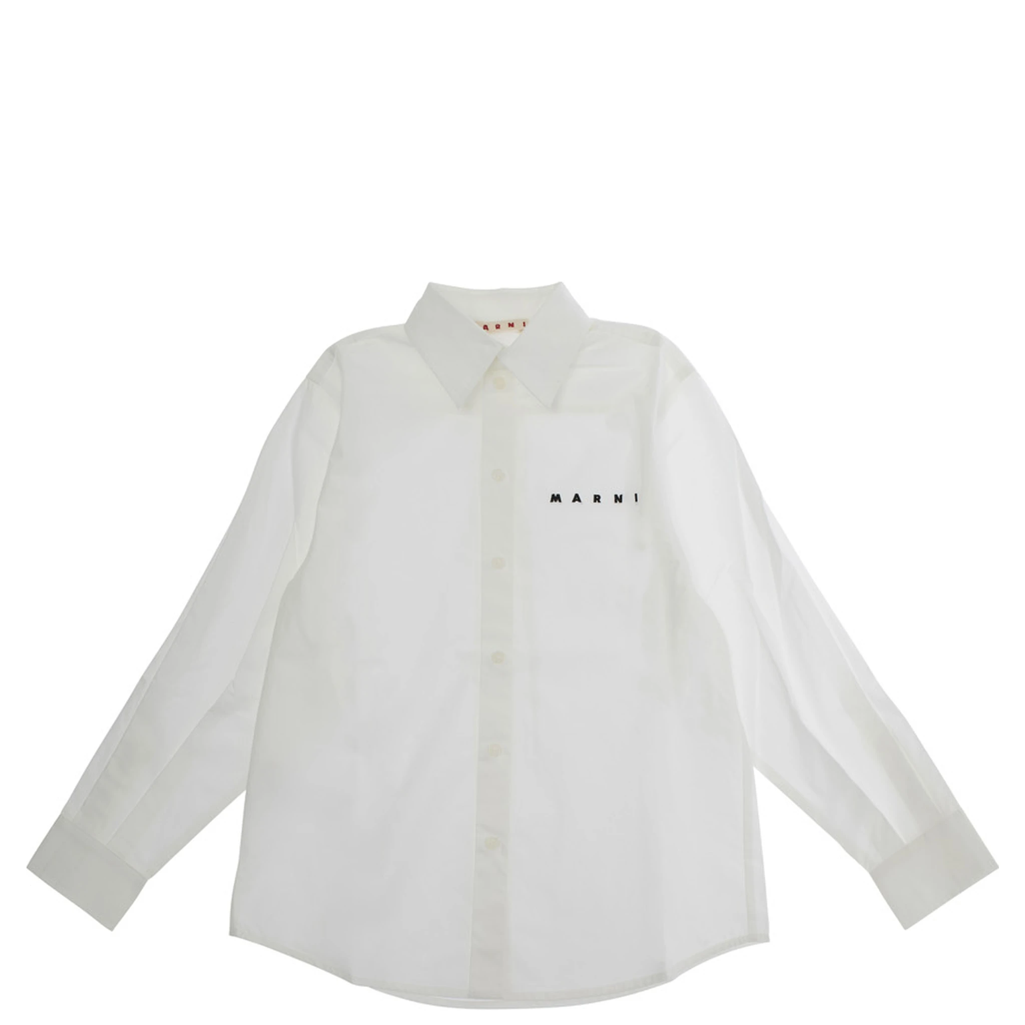 White Shirt with Classic Collar and Logo in Cotton Boy
