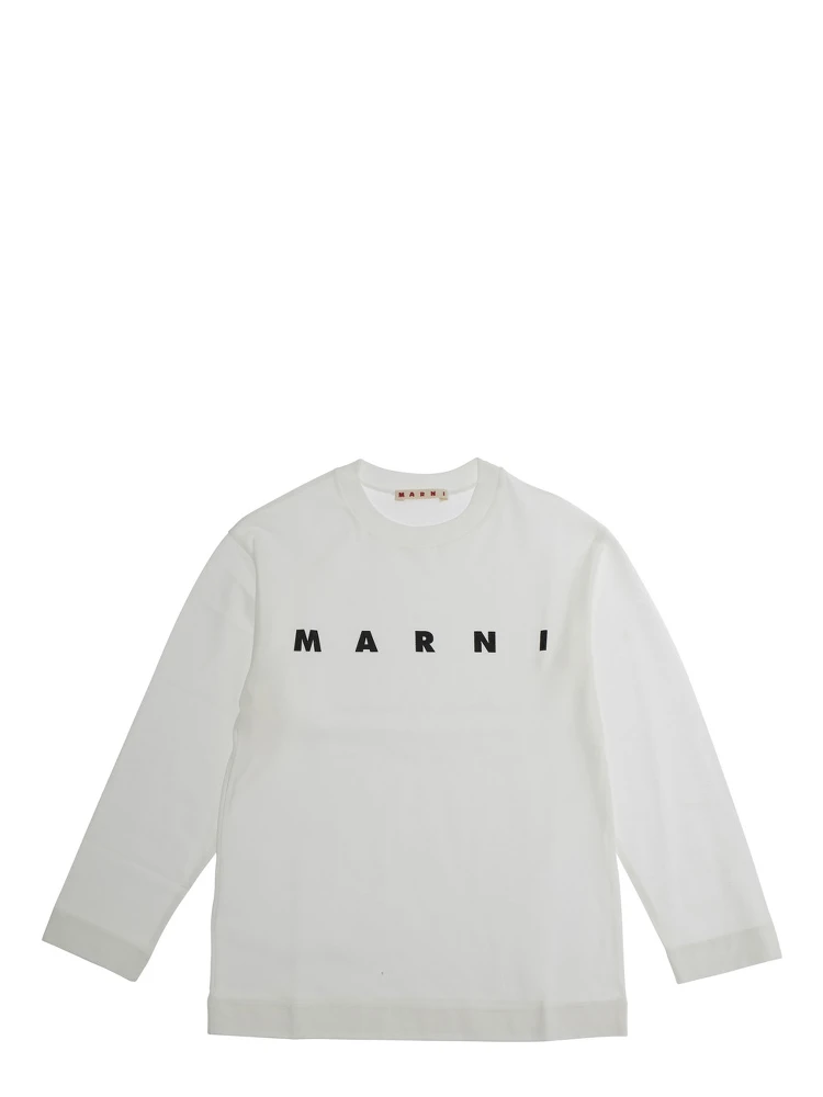 White Crew Neck Sweater with Logo Lettering on the Front in Cotton Boy