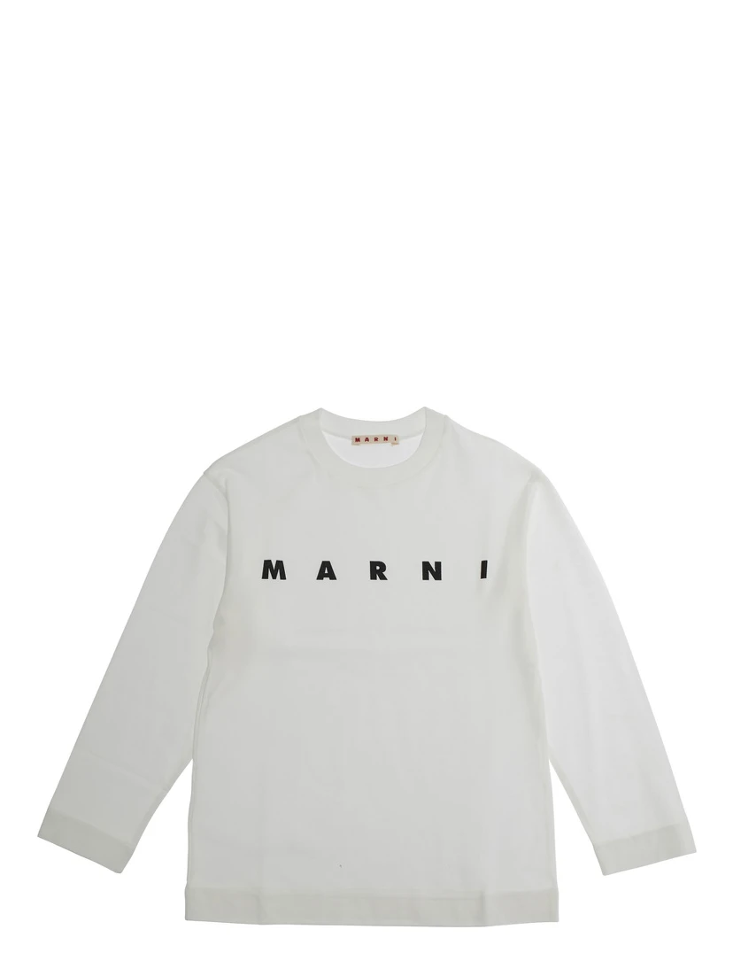 White Crew Neck Sweater with Logo Lettering on the Front in Cotton Boy