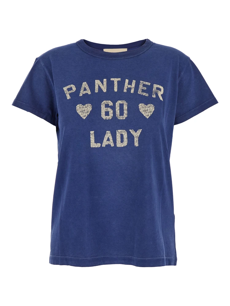 Blue Crewneck T-Shirt with Maxi Logo on Front and Rear in Cotton Jersey Woman