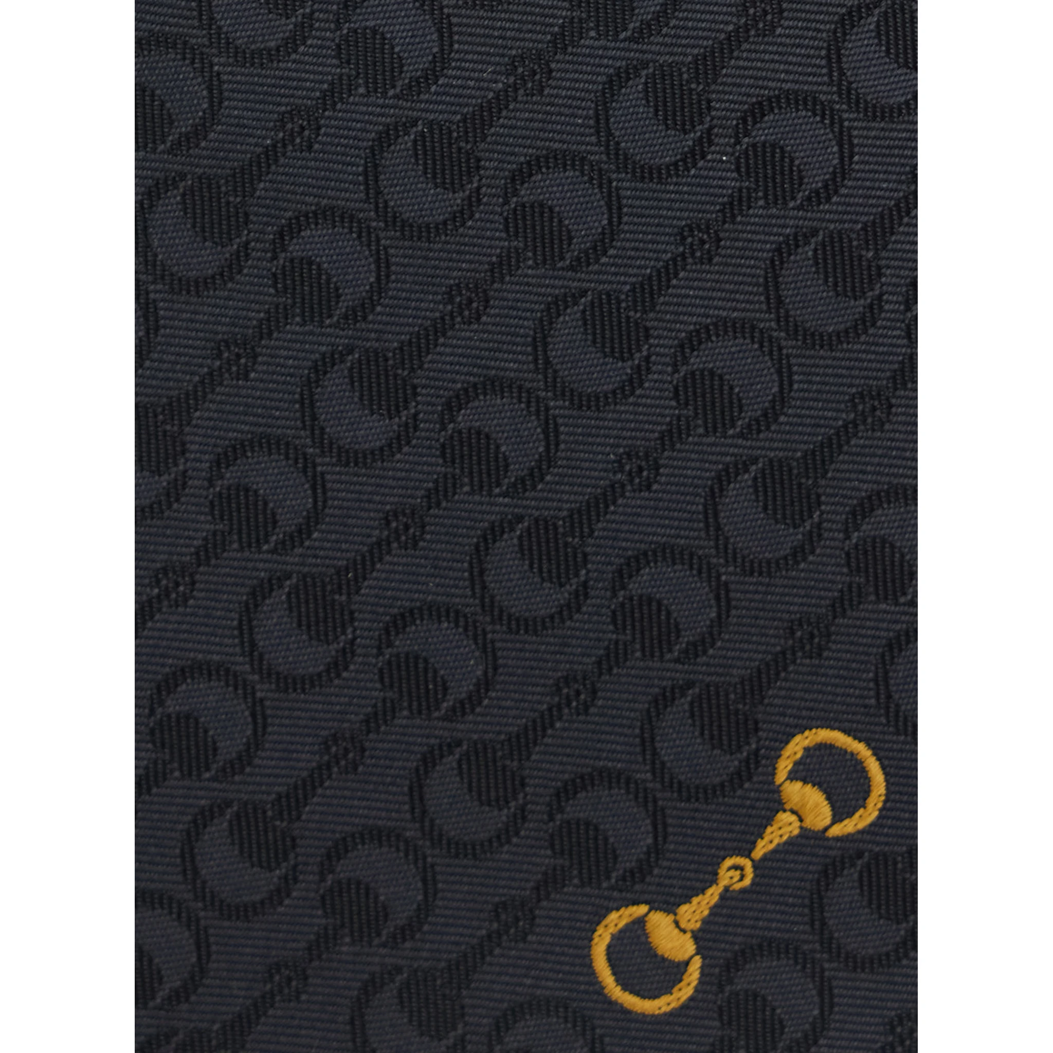 Black Tie with Horsebit and All-Over Horsebit Embroidery in Silk Man