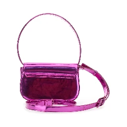1DR Violet Shoulder Bag with Oval D Patch in Lamintaed Leather Woman