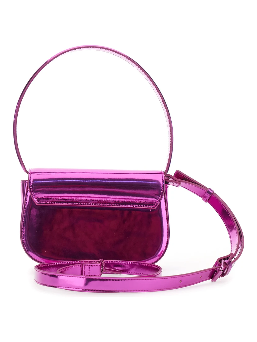 1DR Violet Shoulder Bag with Oval D Patch in Lamintaed Leather Woman