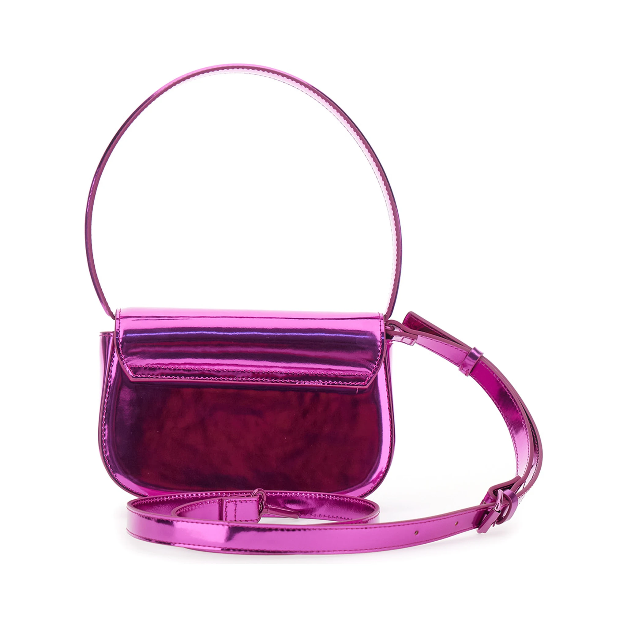 1DR Violet Shoulder Bag with Oval D Patch in Lamintaed Leather Woman