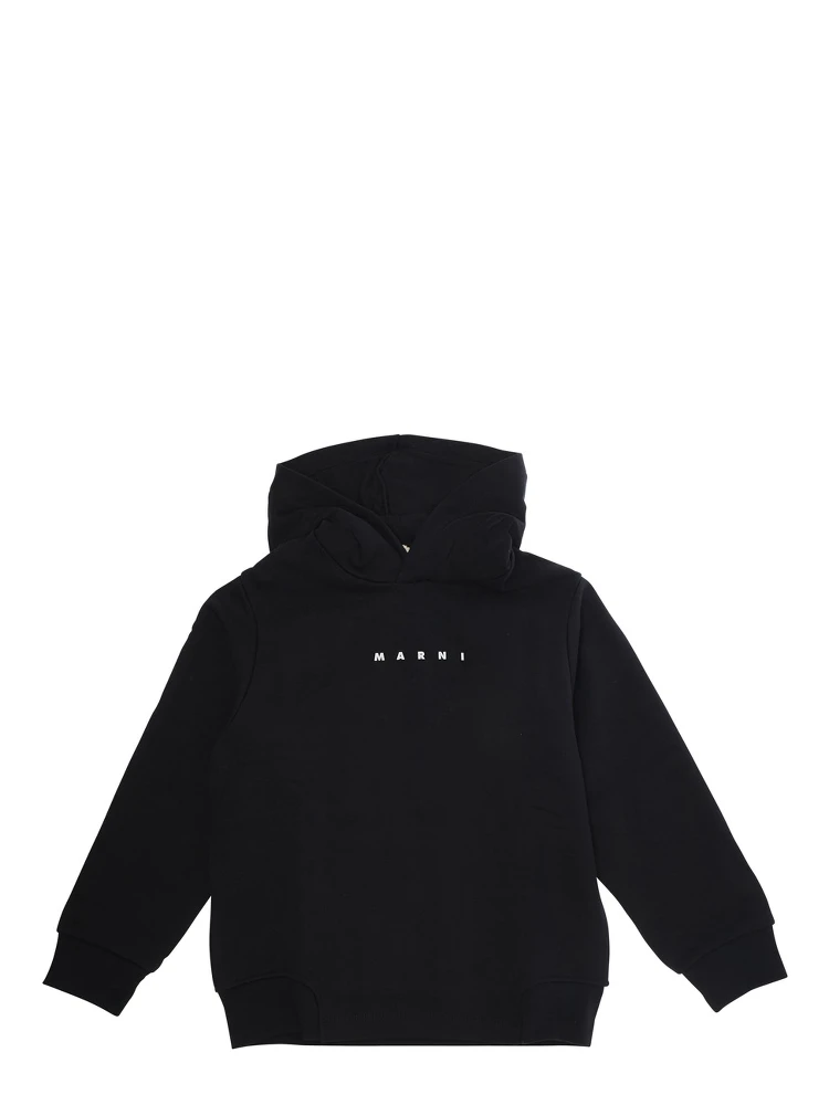 Black Hoodie with Logo Lettering on the Front in Cotton Boy