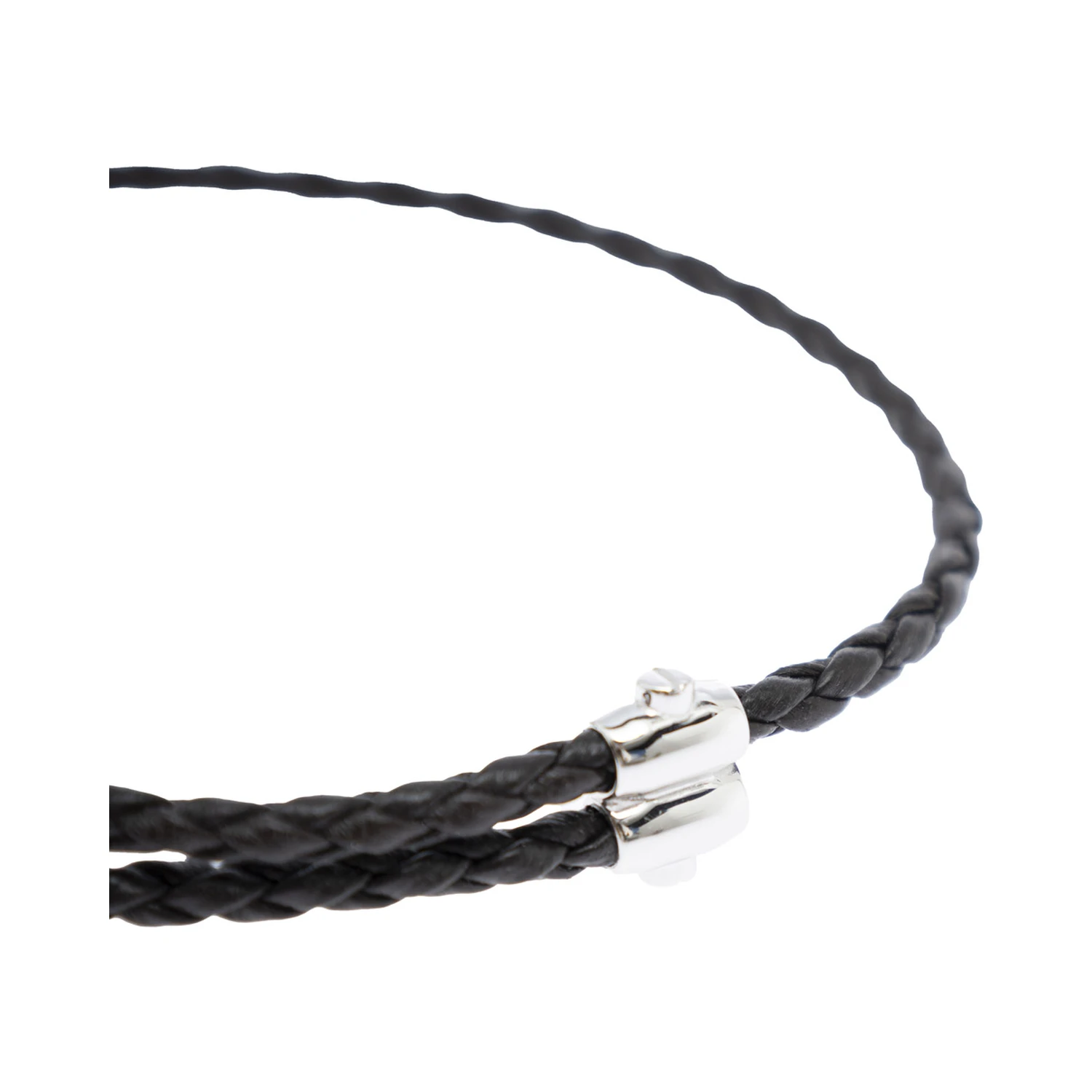 Metallic Bracelet with Intrecciato Design and Sliding Closure in Leather and Silver Man
