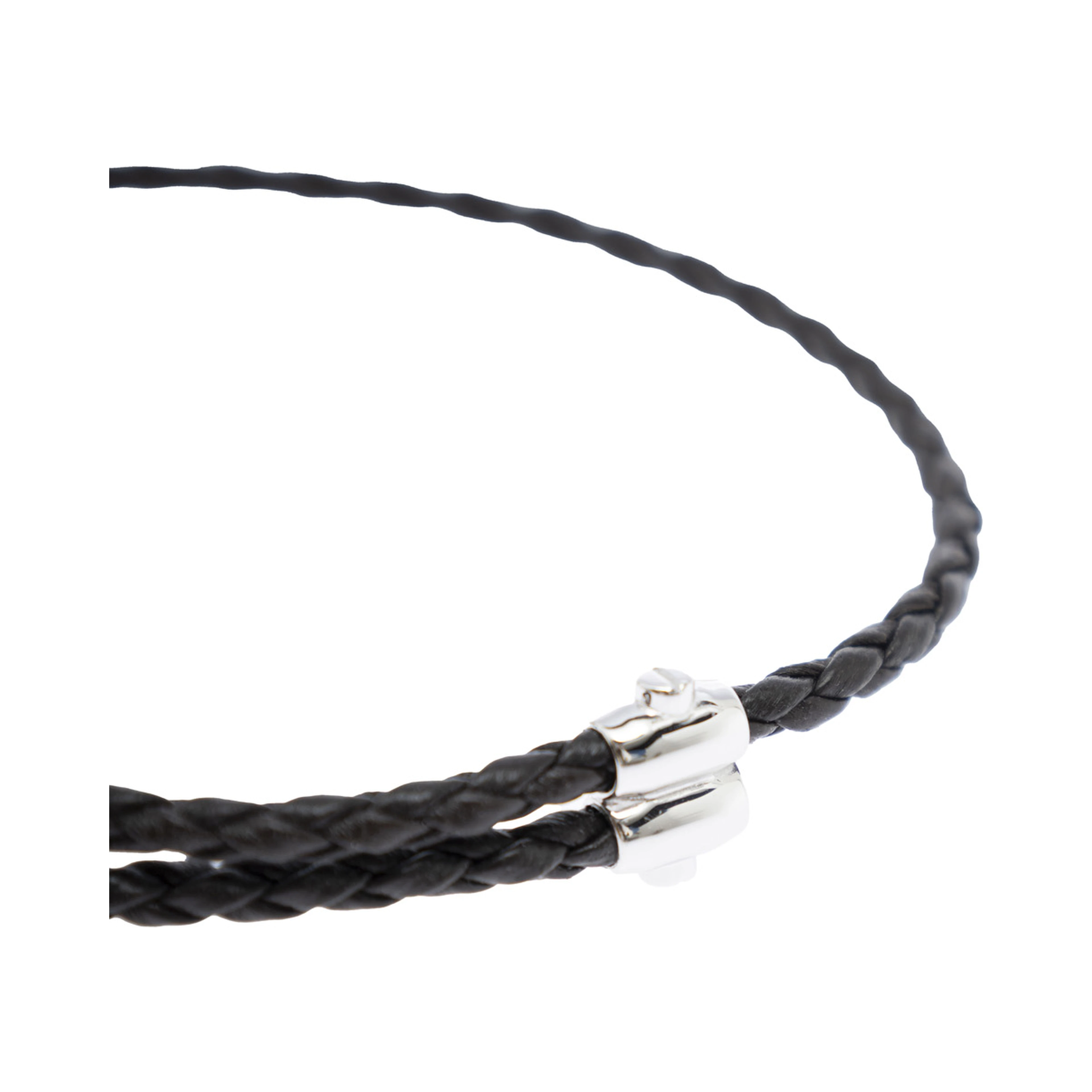 Metallic Bracelet with Intrecciato Design and Sliding Closure in Leather and Silver Man