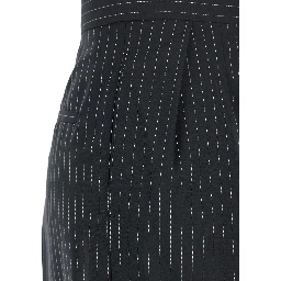 Sesamo Black Pants with Front Concealed Closure and All-Over Striped Motif in Wool Woman