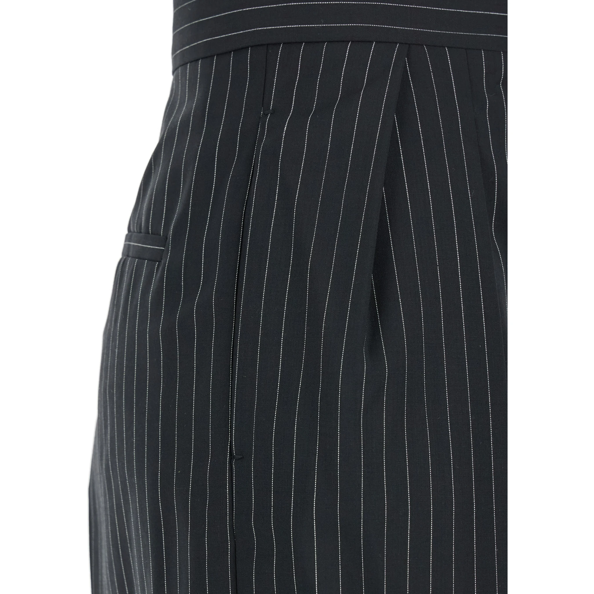 Sesamo Black Pants with Front Concealed Closure and All-Over Striped Motif in Wool Woman