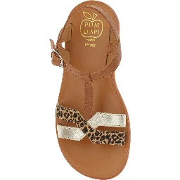 Plagette Salome Brown Open Toe Sandals with Leopard Print Band in Leather Girl