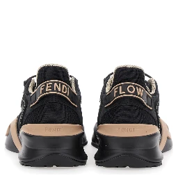 Fendi Flow Black Low Top Sneakers with Diagonal F Detail in Leather Woman