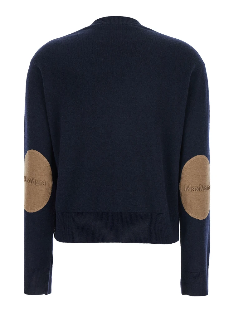 Eco Blue Crewneck Sweater with Contrasting Logo Patch on the Elbows in Wool Woman alternative