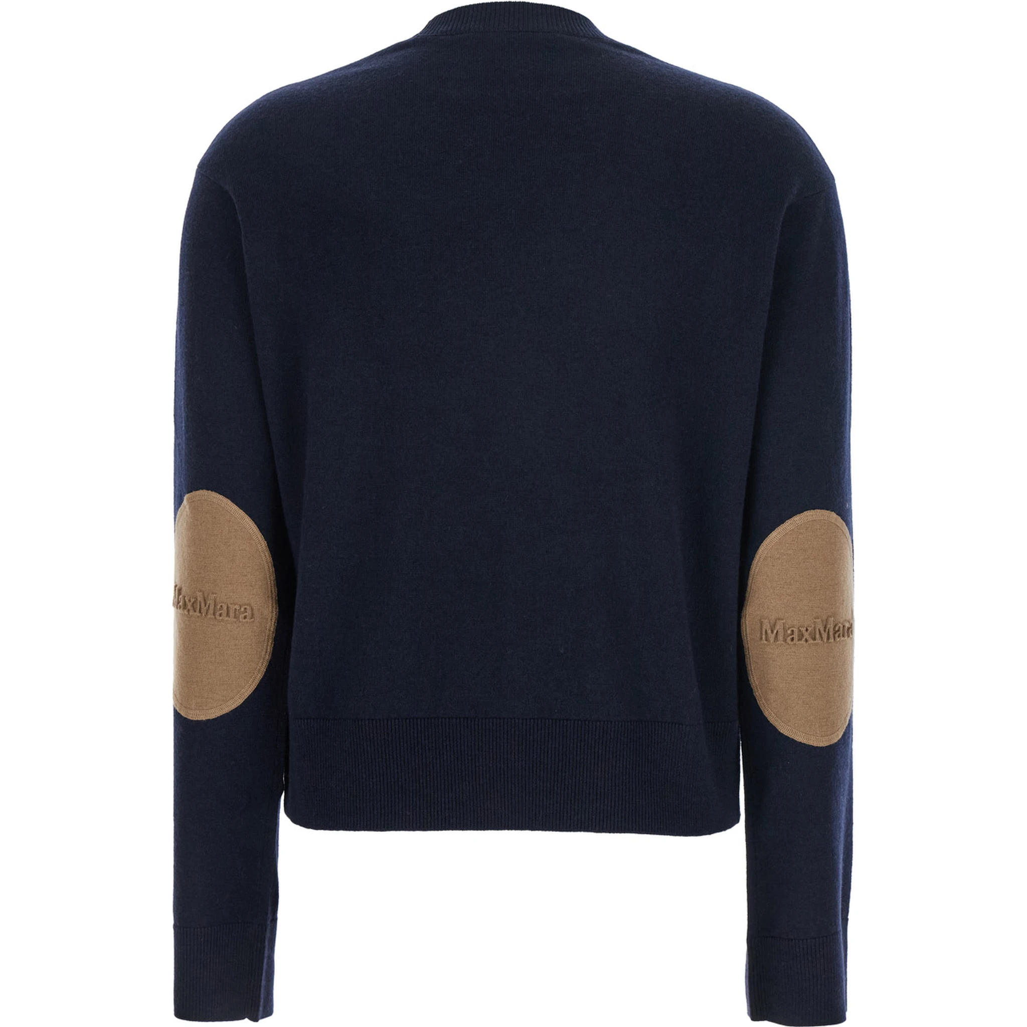Eco Blue Crewneck Sweater with Contrasting Logo Patch on the Elbows in Wool Woman