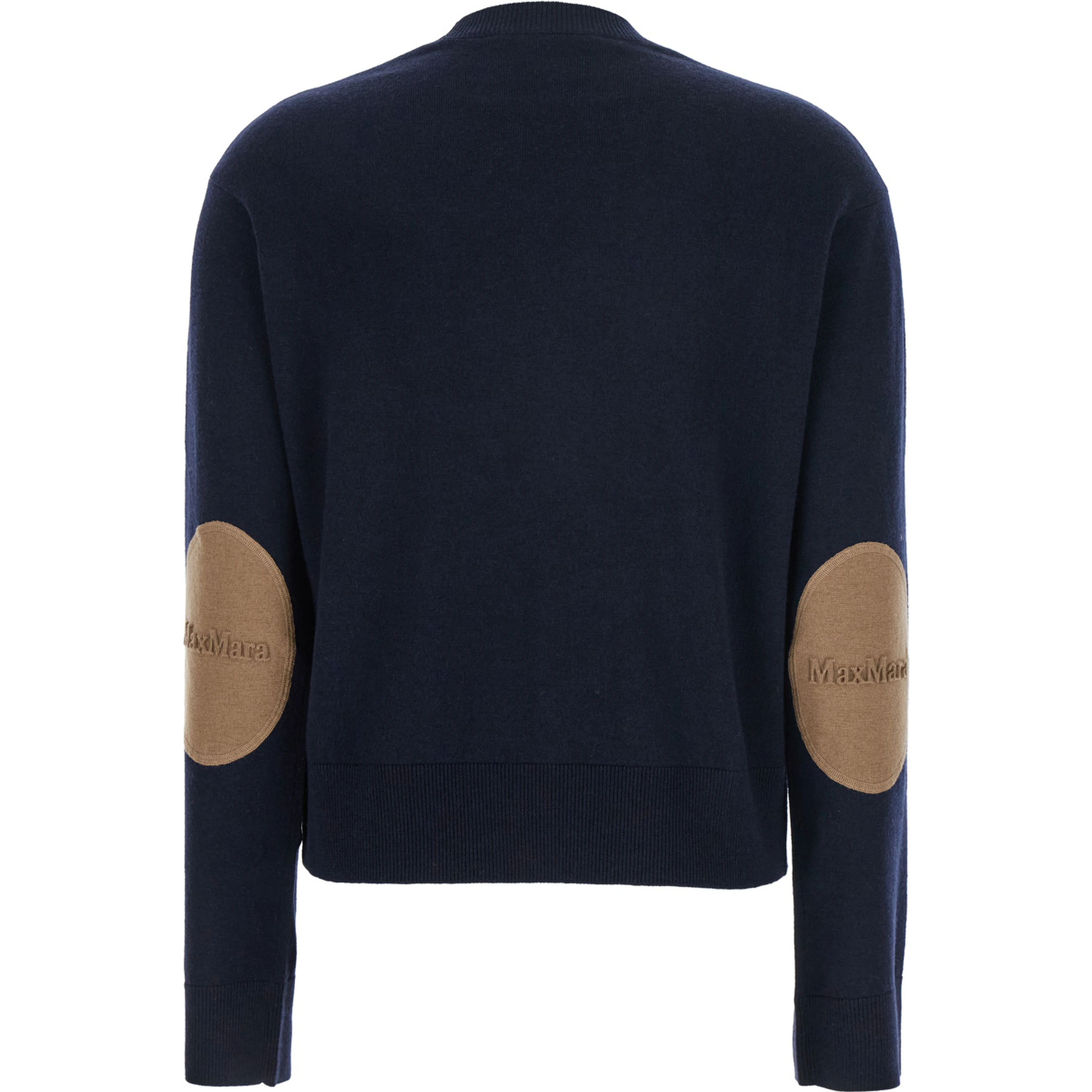 Eco Blue Crewneck Sweater with Contrasting Logo Patch on the Elbows in Wool Woman