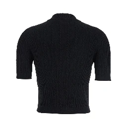 Black Crewneck Cardigan with Jewel Buttons in Viscose Blend Woman