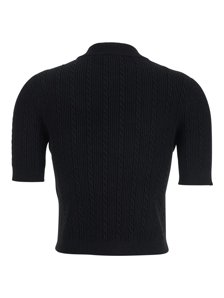 Black Crewneck Cardigan with Jewel Buttons in Viscose Blend Woman alternative