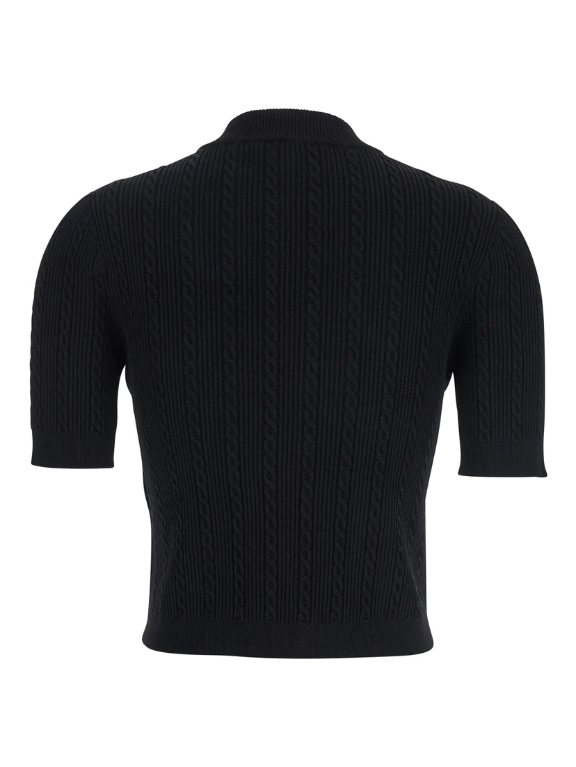 Black Crewneck Cardigan with Jewel Buttons in Viscose Blend Woman