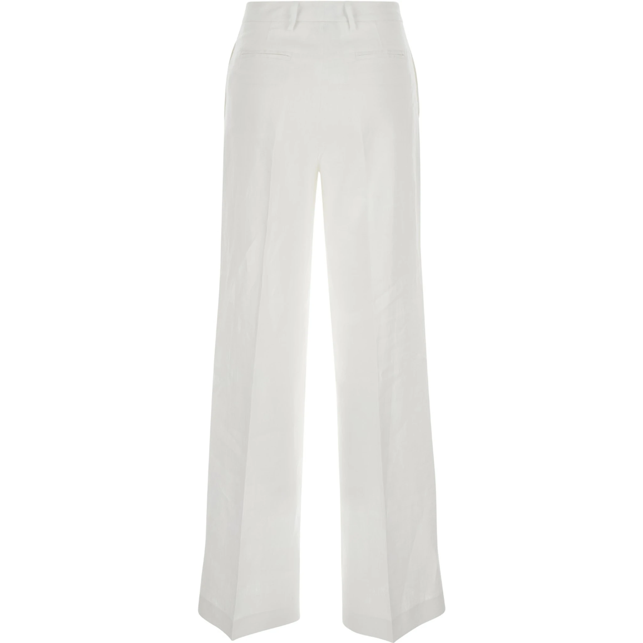 White Pants with Wide Leg in Linen Woman