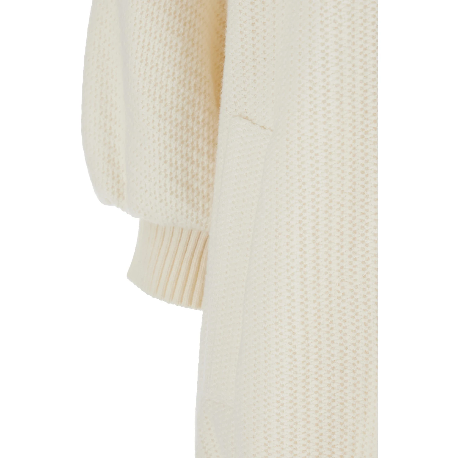 جاكيت سيرينو أبيض محبوك برقبة دائرية مع رقعة شعار في الخلف من الصوف والكشمير للنساء