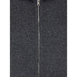 Grey Coat with Fixed Hood and Front Zip Closure in Wool Man