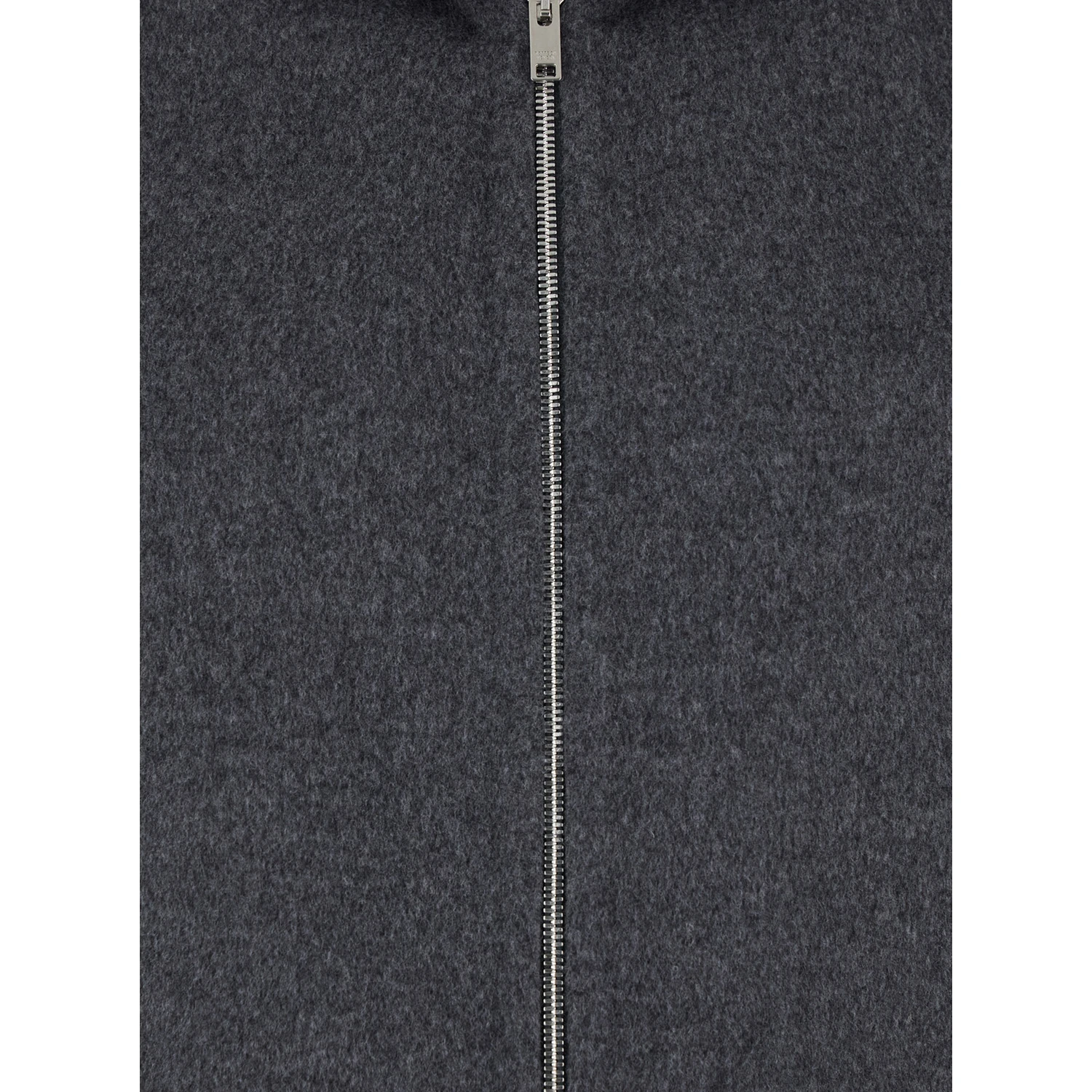 Grey Coat with Fixed Hood and Front Zip Closure in Wool Man