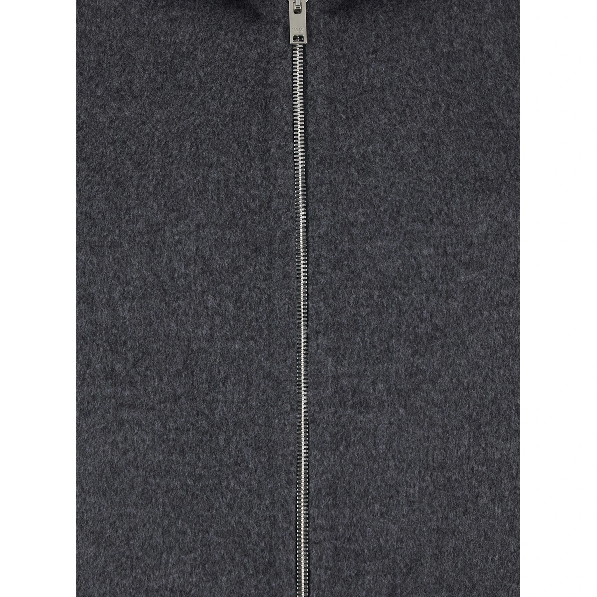 Grey Coat with Fixed Hood and Front Zip Closure in Wool Man