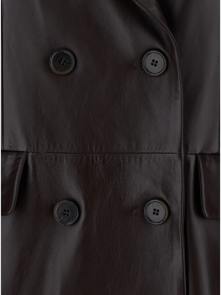Brown Double-Breasted Coat in Leather Woman alternative