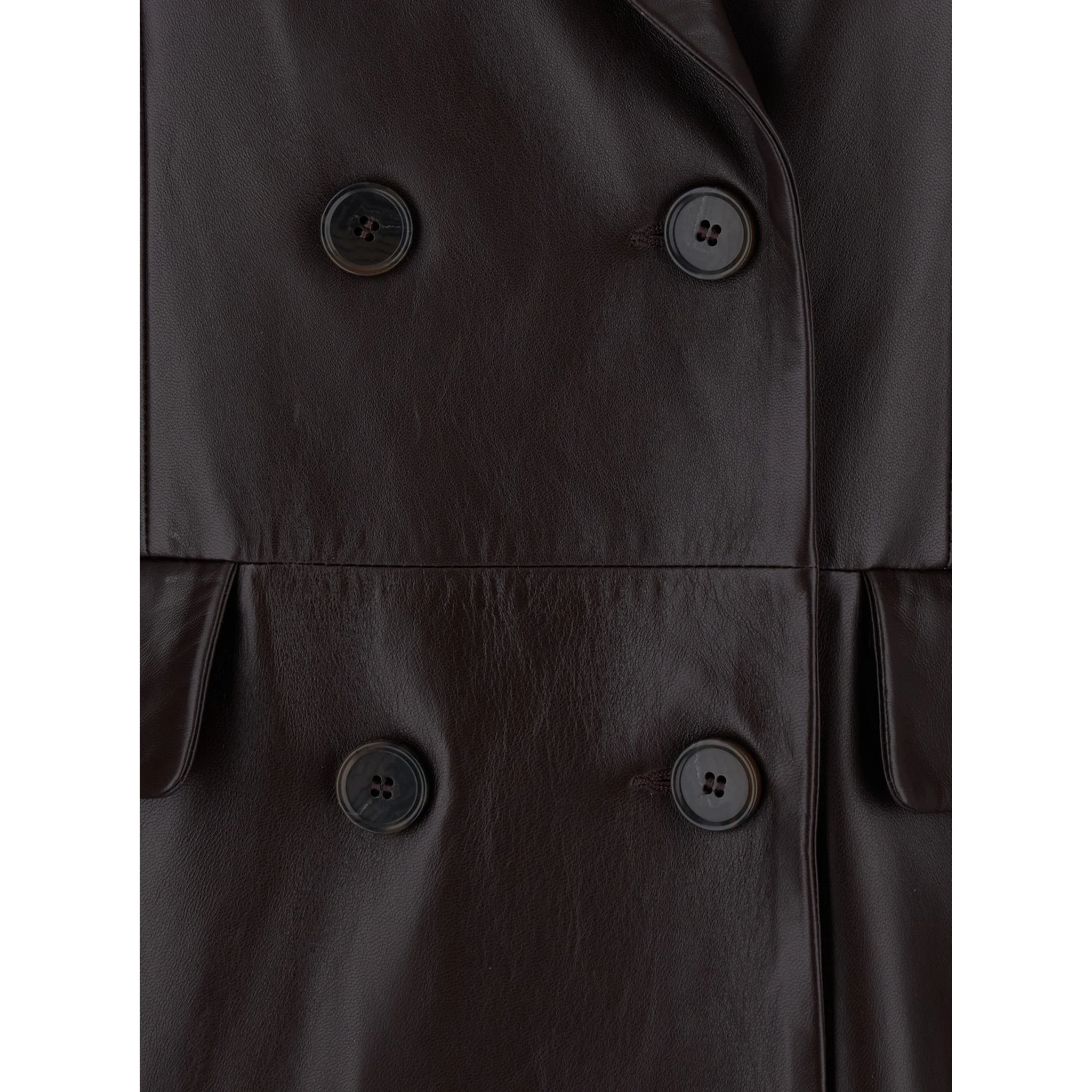 Brown Double-Breasted Coat in Leather Woman