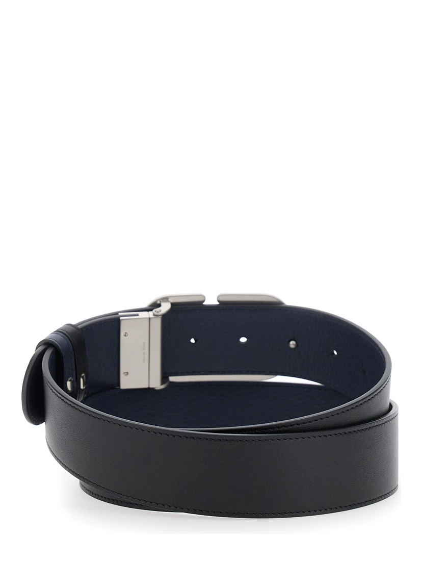 Black Belt with VLogo Buckle in Leather Man