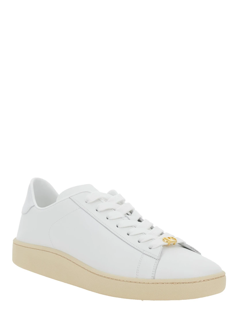 Royco White Low Top Sneakers with VLogo on the Rear and VLogo Plaque on the Lace in Leather Man