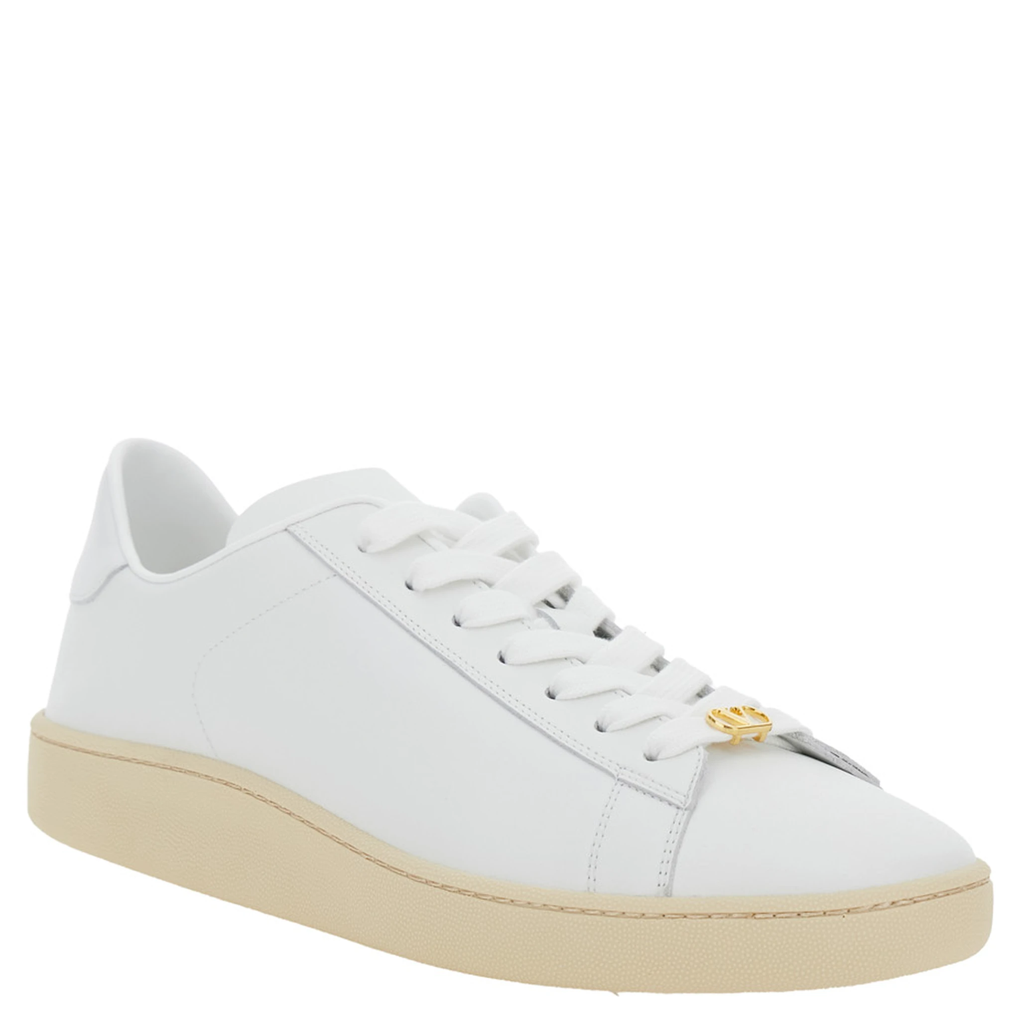Royco White Low Top Sneakers with VLogo on the Rear and VLogo Plaque on the Lace in Leather Man