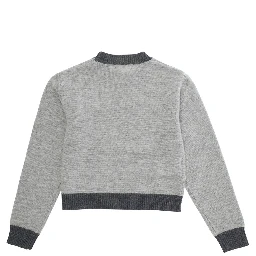 Grey Crewneck Sweater with Logo Lettering on the Front and Contrasting Trims in Wool and Cashmere Girl