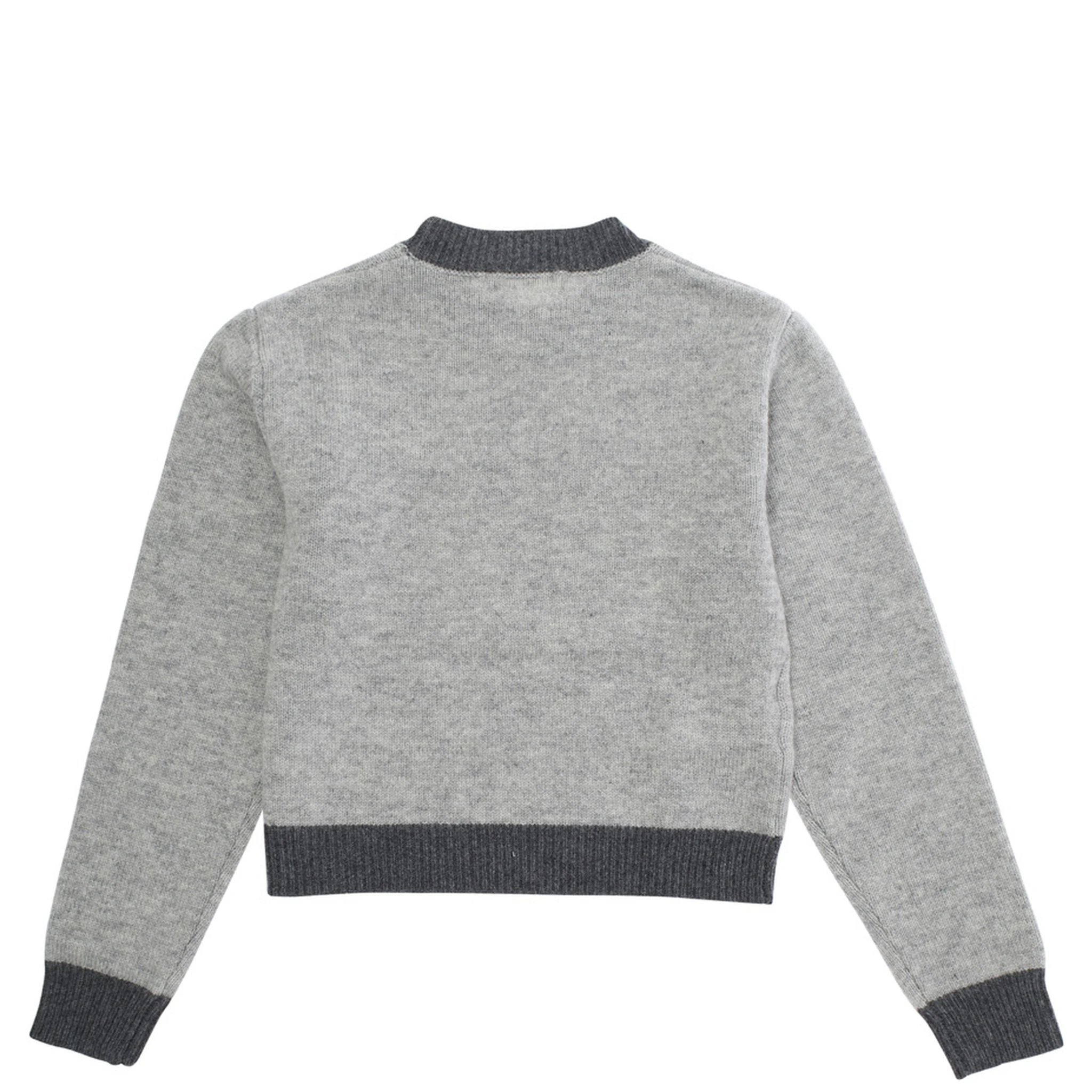 Grey Crewneck Sweater with Logo Lettering on the Front and Contrasting Trims in Wool and Cashmere Girl