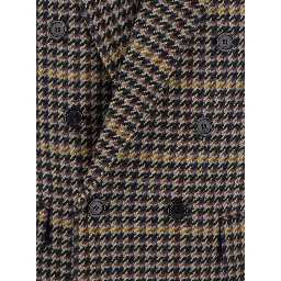 Brown Double-Breasted Jacket with Notched Revers and All-Over Check Motif in Wool Woman