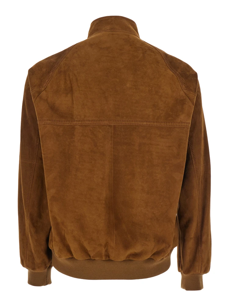Brown Jacket with Mock Neck with Snap Buttons in Suede Man alternative