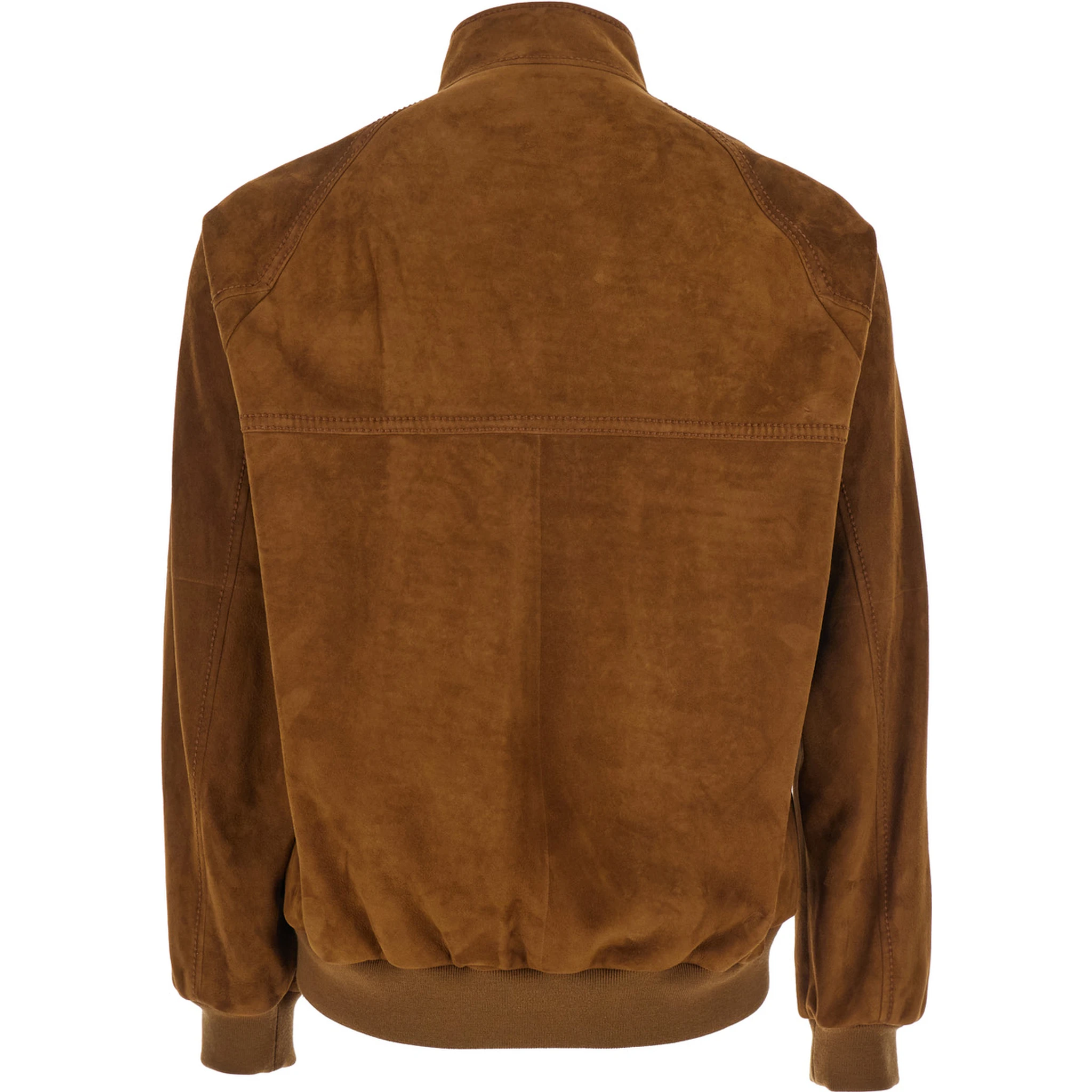 Brown Jacket with Mock Neck with Snap Buttons in Suede Man