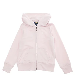 Pink Sweatshirt with Fixed Hood and Front Zip Closure in Cotton Girl