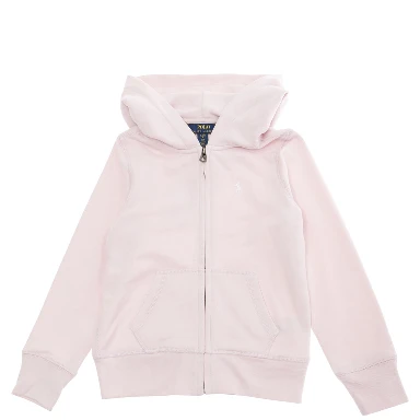 Pink Sweatshirt with Fixed Hood and Front Zip Closure in Cotton Girl