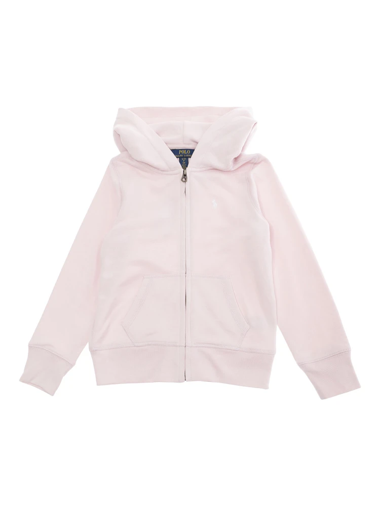 Pink Sweatshirt with Fixed Hood and Front Zip Closure in Cotton Girl
