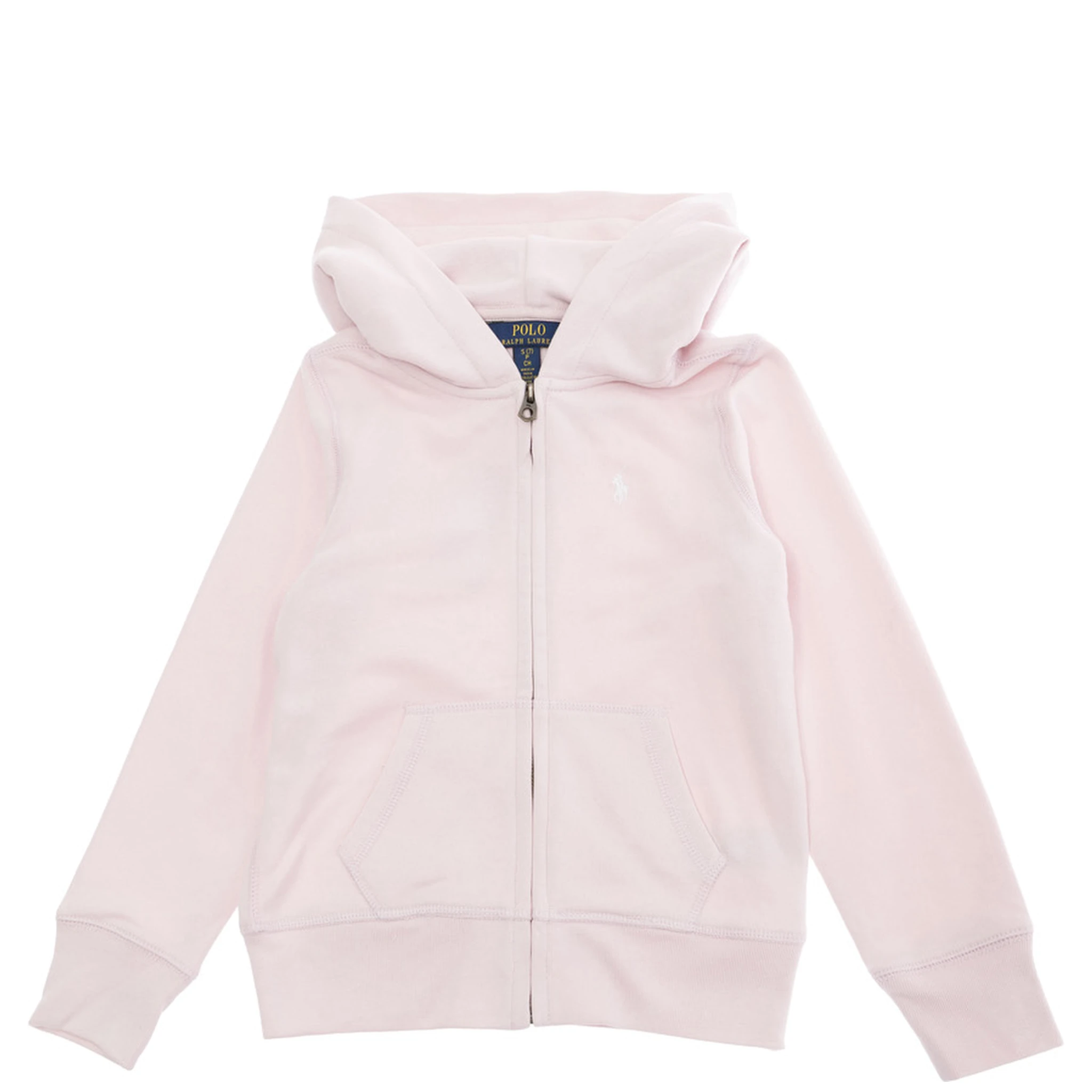 Pink Sweatshirt with Fixed Hood and Front Zip Closure in Cotton Girl