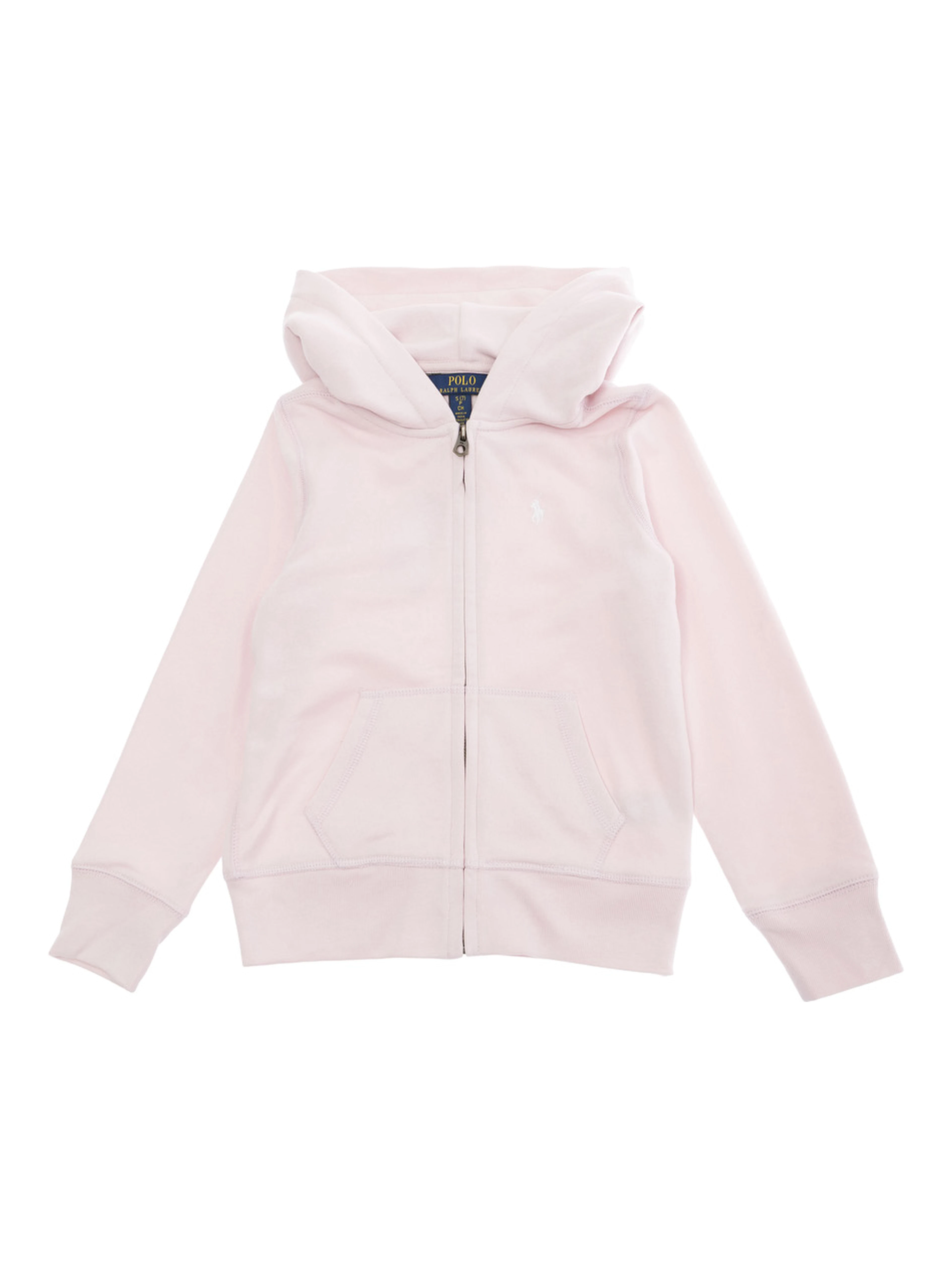 Pink Sweatshirt with Fixed Hood and Front Zip Closure in Cotton Girl