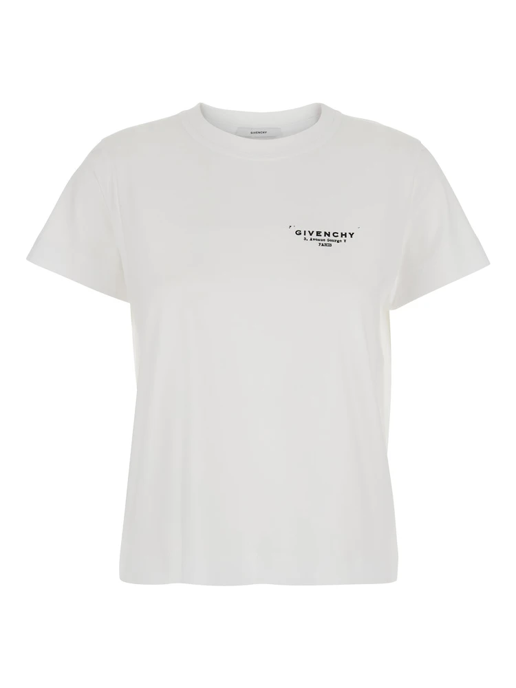 White Crewneck T-Shirt with Logo Lettering on Front and Rear in Cotton Woman