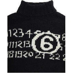 Black High-Neck Dress with Maxi Logo on the Front in Wool Girl