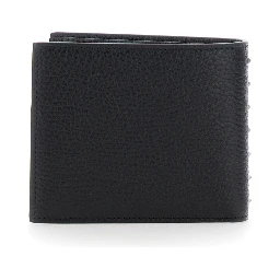 Black Bi-Fold Wallet with Rockstud Details in Grained Leather Man