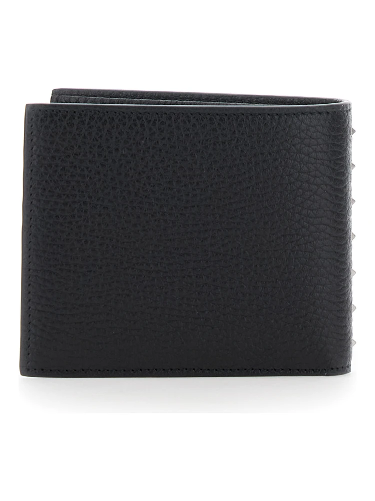 Black Bi-Fold Wallet with Rockstud Details in Grained Leather Man alternative