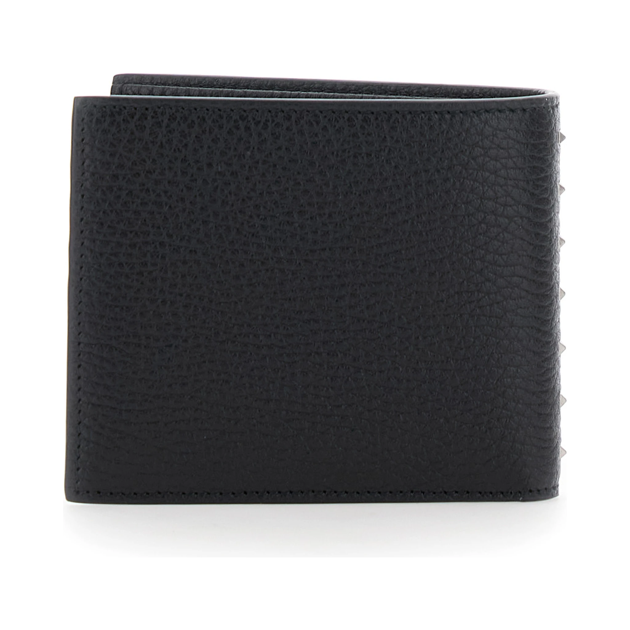 Black Bi-Fold Wallet with Rockstud Details in Grained Leather Man